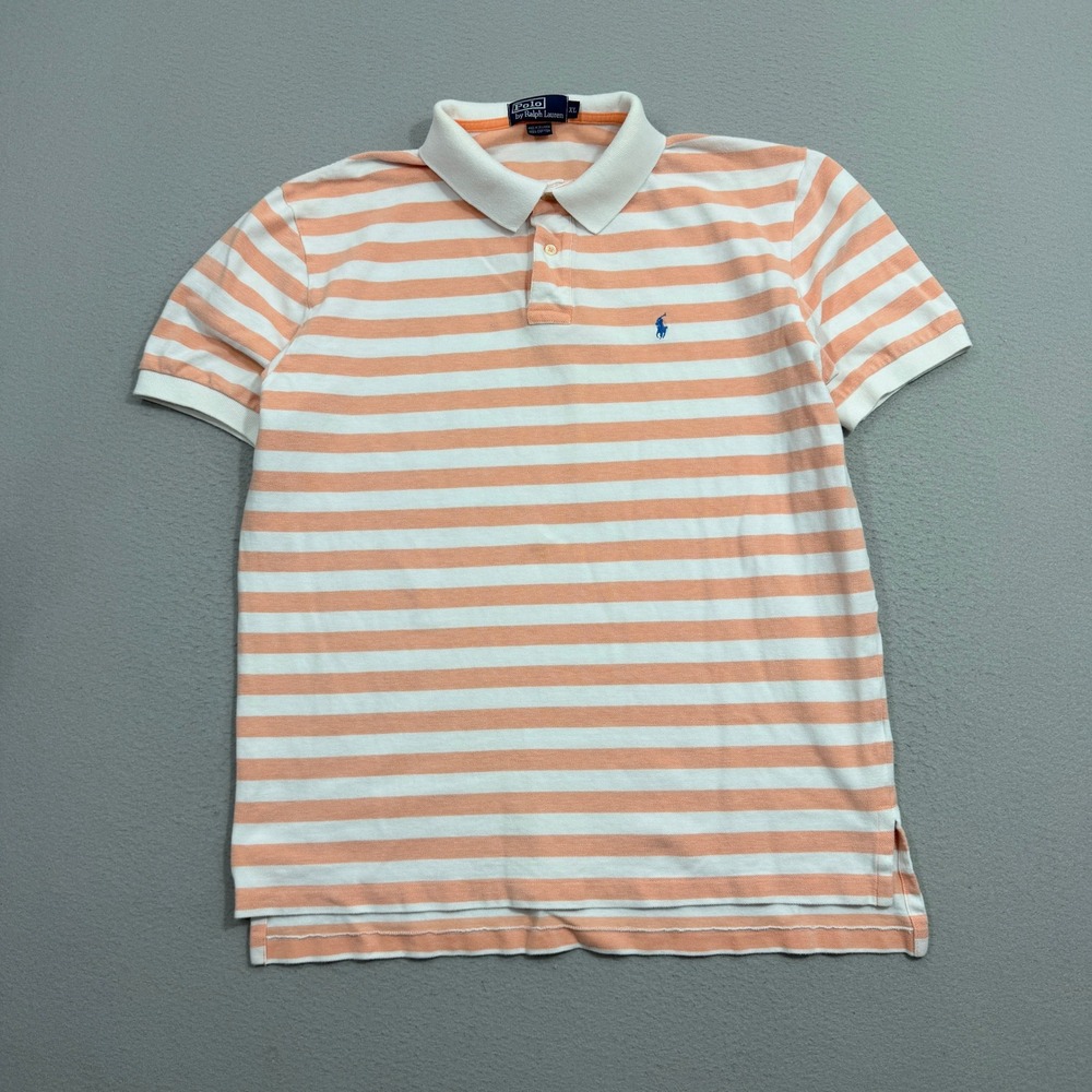 Polo Ralph Lauren Shirt Men's XL Orange Striped Short Sleeve Classic Fit Preppy